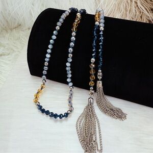 Gorgeous, versatile, long, multicolor reflective bead Silvertone fringe necklace